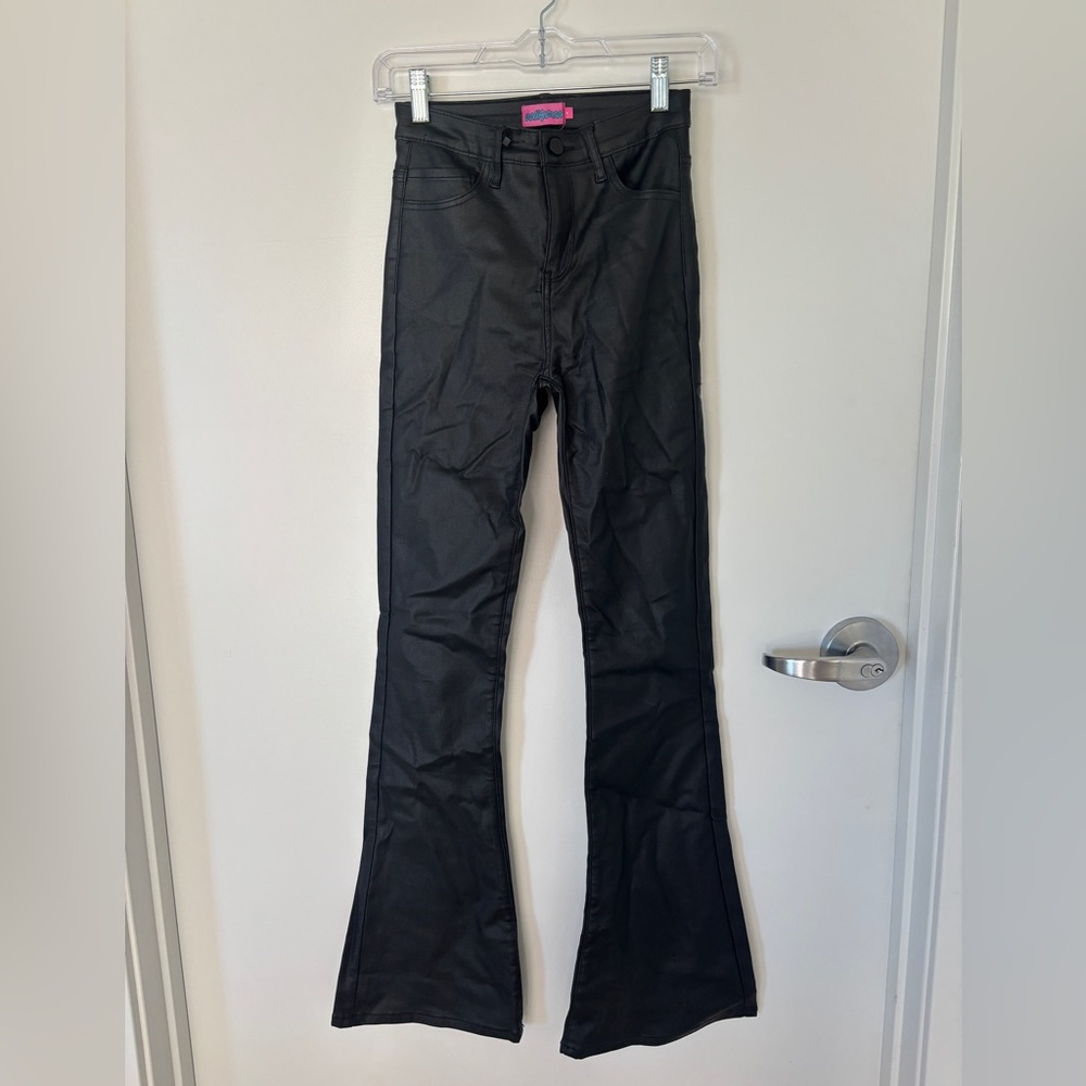 Edikted Women’s Black Leather Flare Pants